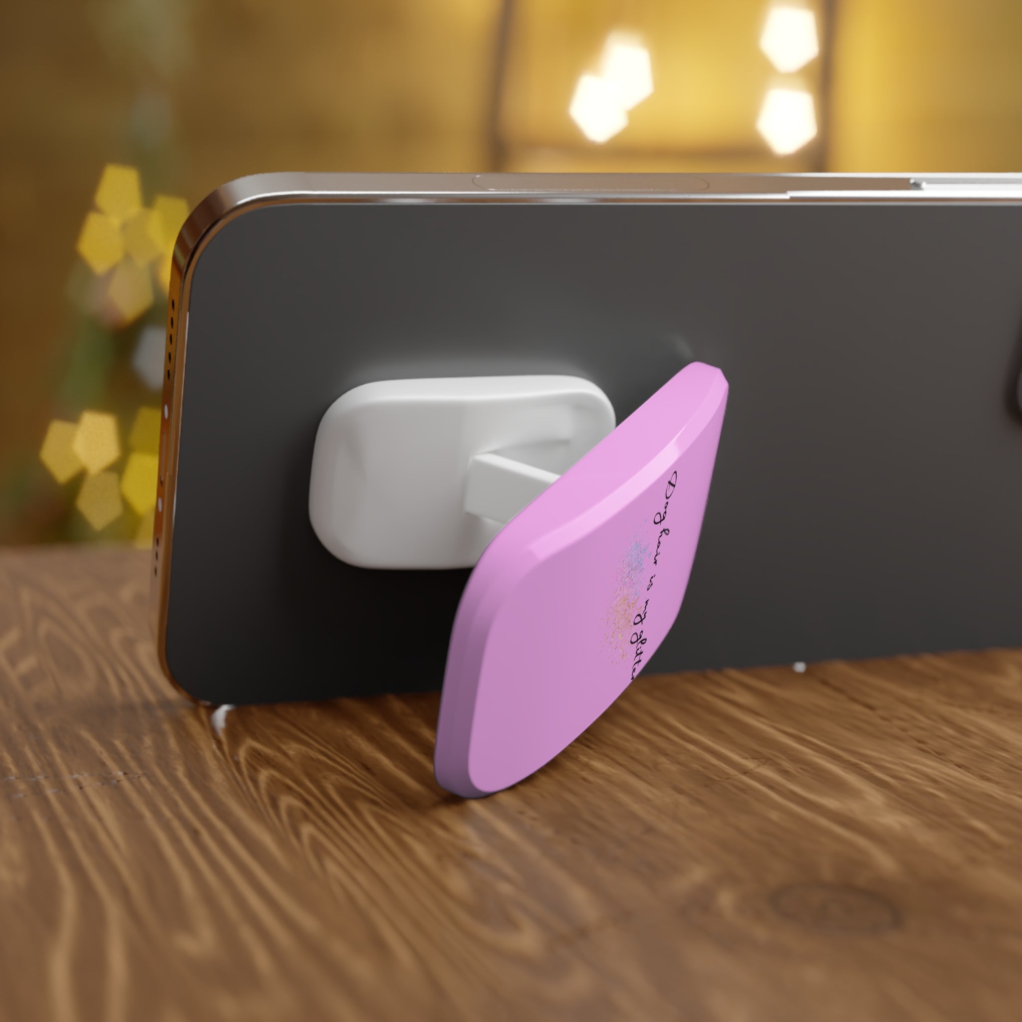 Phone Grip — “Dog Hair Is My Glitter” Pink Click-On Phone Stand & Grip