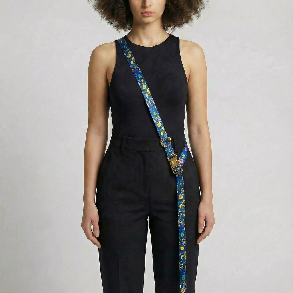 Woman wearing hands free dog leash Galaxy
