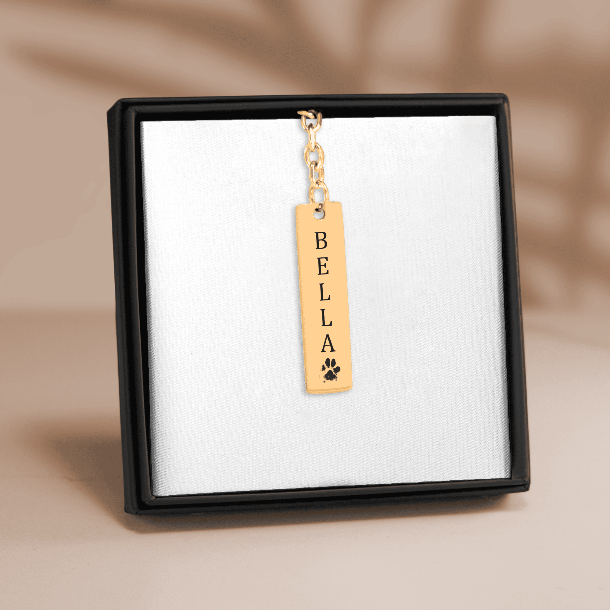 Pet's Name & Paw Print Vertical Bar Keychain