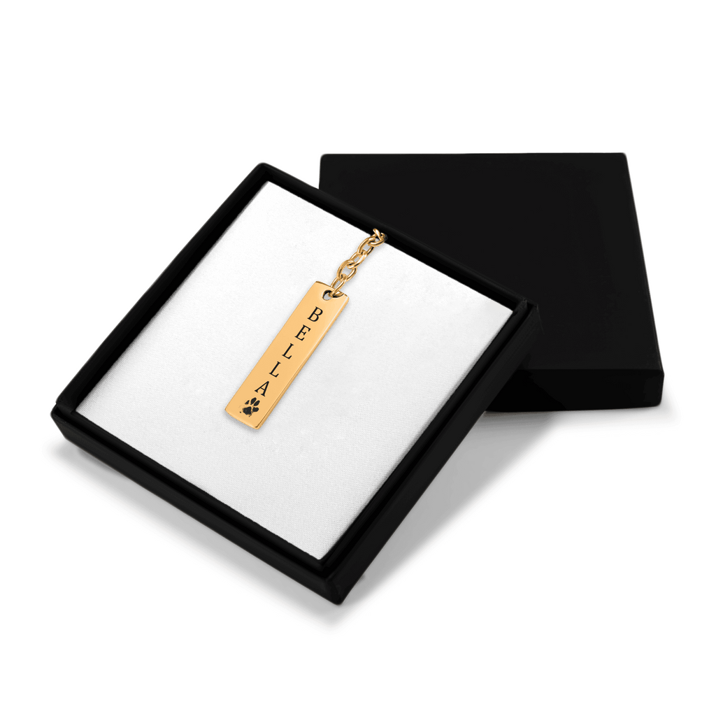 Pet's Name & Paw Print Vertical Bar Keychain